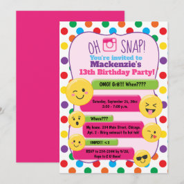 Invitación Emoji Mensajes de texto de Chica multicolor Adoles
