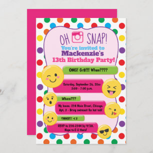 Invitación Emoji Mensajes de texto de Chica multicolor Adoles