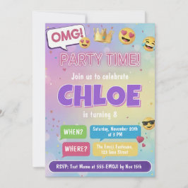 Invitación Emoji Party Birthday Invitation Neon Kids Theme