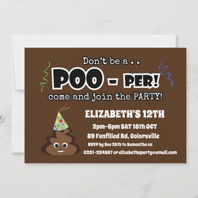 Invitación EMOJI POOP lindos divertidos niños de fiesta de cu (Anverso)