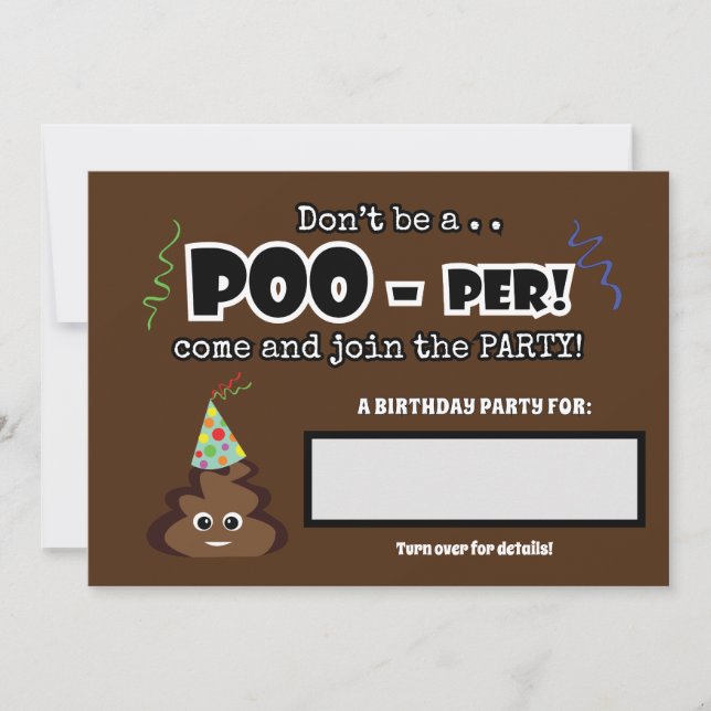 Invitación EMOJI POOP lindos divertidos niños de fiesta de cu (Anverso)