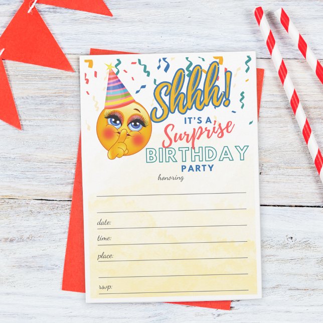 Invitación Emoji sorpresa de fiesta de cumpleaños llena en bl (Subido por el creador)