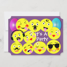 Invitación Emoticon Funny Cute Trendy Faces Fiesta