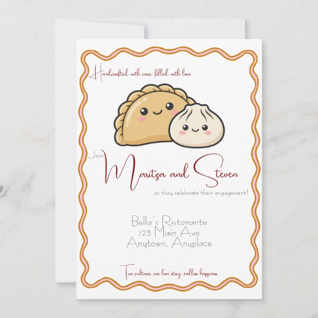 Invitación Empanada china española Comida de compromiso Dumpl (Anverso)
