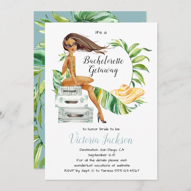 Invitación Empaqueta tus maletas Bachelorette Getaway Lumalet (Anverso / Reverso)