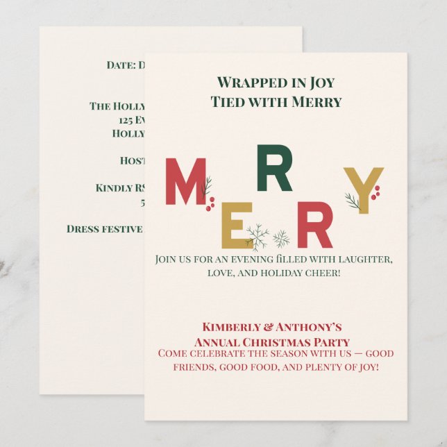 Invitación Empatado con Fiesta de Navidad (Anverso / Reverso)