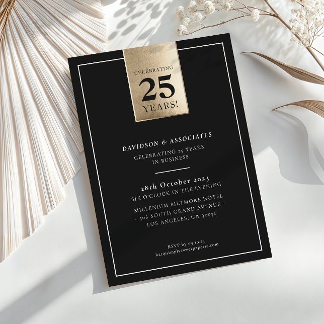Invitación EMPRESA ANIVERSARIO elegante negocio oro negro (Subido por el creador)