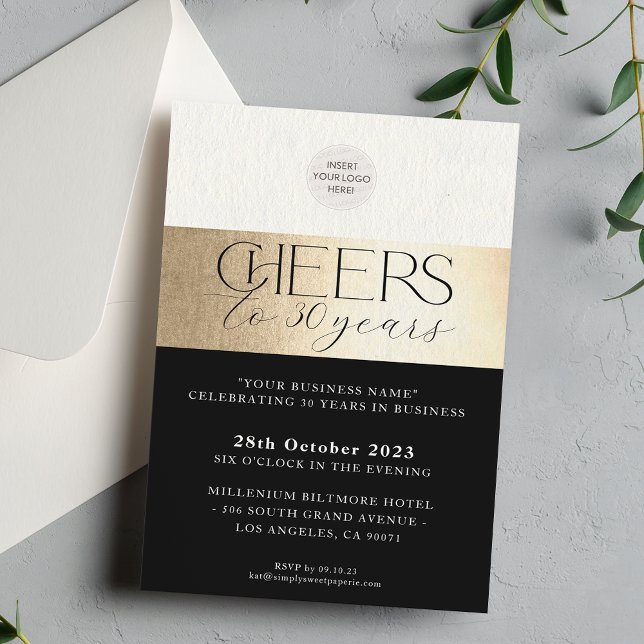 Invitación EMPRESA ANIVERSARIO elegante negocio oro negro (Subido por el creador)