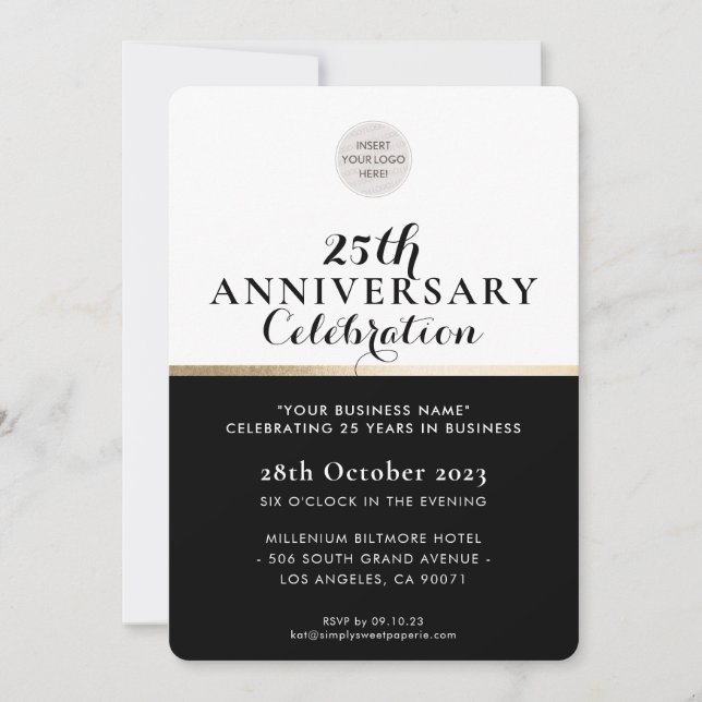 Invitación EMPRESA ANIVERSARIO elegante negocio oro negro (Anverso)