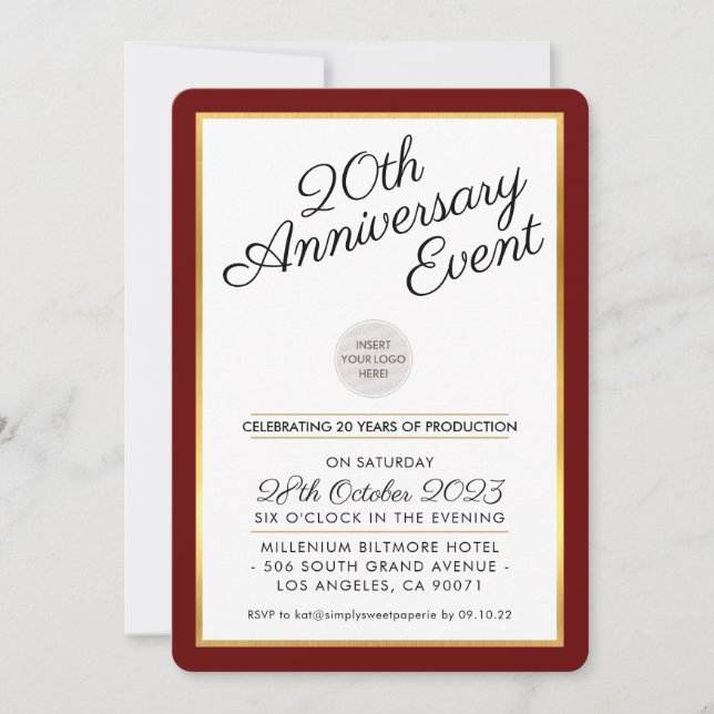 Invitación EMPRESA ANIVERSARIO FIESTA marrón moderno oro rojo (Anverso)