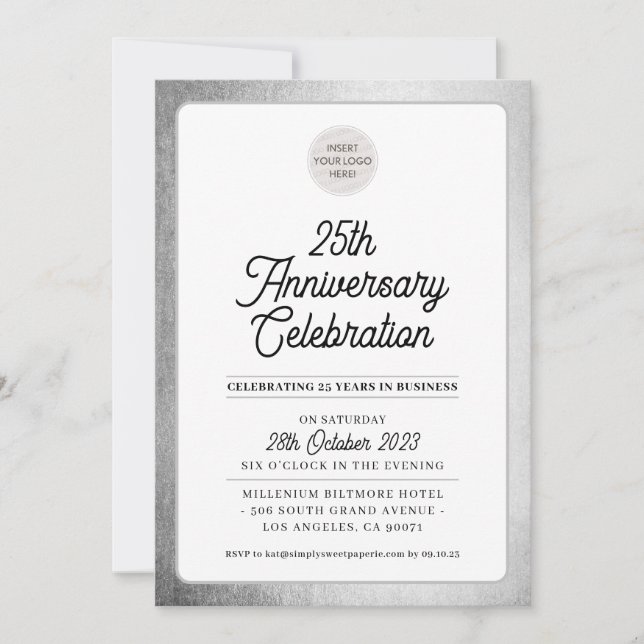 Invitación EMPRESA ANIVERSARIO negocios modernos gris platead (Anverso)