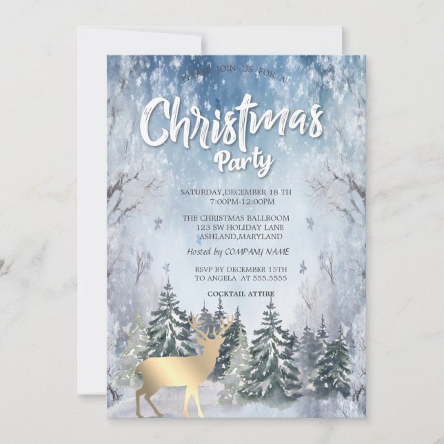 Invitación Empresa de Navidades de venados de árboles de pais (Anverso)