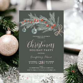 Invitación Empresa de Navidades rojos de pino verde ruso