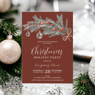 Invitación Empresa de Navidades rojos de pino verde ruso