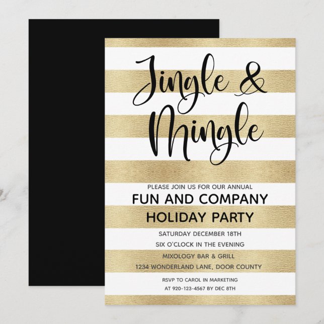 Invitación Empresarial Jingle y Mingle Gold Black Holiday In (Anverso / Reverso)
