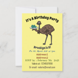 Invitación Emu con ilustracion personalizado de huevos