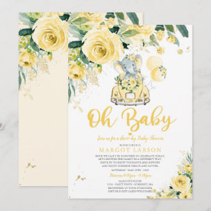 Invitación Emulación De Baby Shower Con Elefante Neutral De G