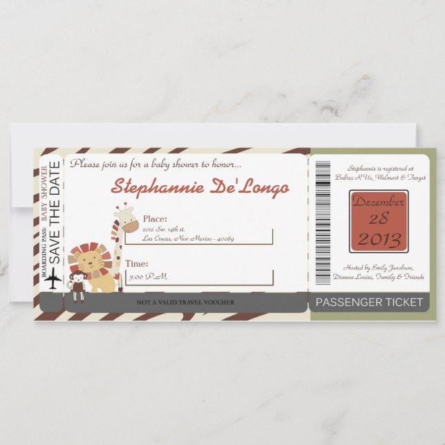 Invitación en Baby Shower a animales del zoológico (Anverso)