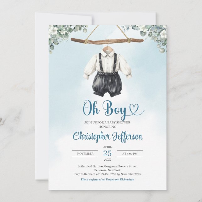 Invitación en Baby Shower a Boho Baby Boy Clothesl (Anverso)