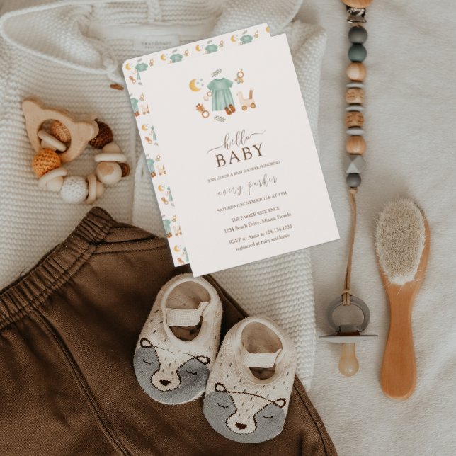 Invitación en Baby Shower a Boho Baby Clothes (Boho Baby Girl Clothes Baby Shower Invitation)