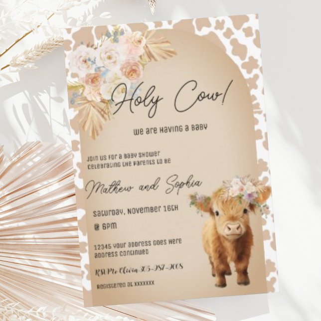 Invitación en Baby Shower a Boho Holy Cow Highland (Subido por el creador)