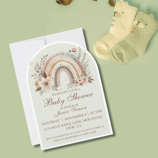 Invitación en Baby Shower A Boho Rainbow Y Flores (Subido por el creador)