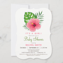 Invitación en Baby Shower a Chica de Flor Rosa Hib