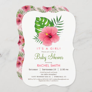 Invitación en Baby Shower a Chica de Flor Rosa Hib