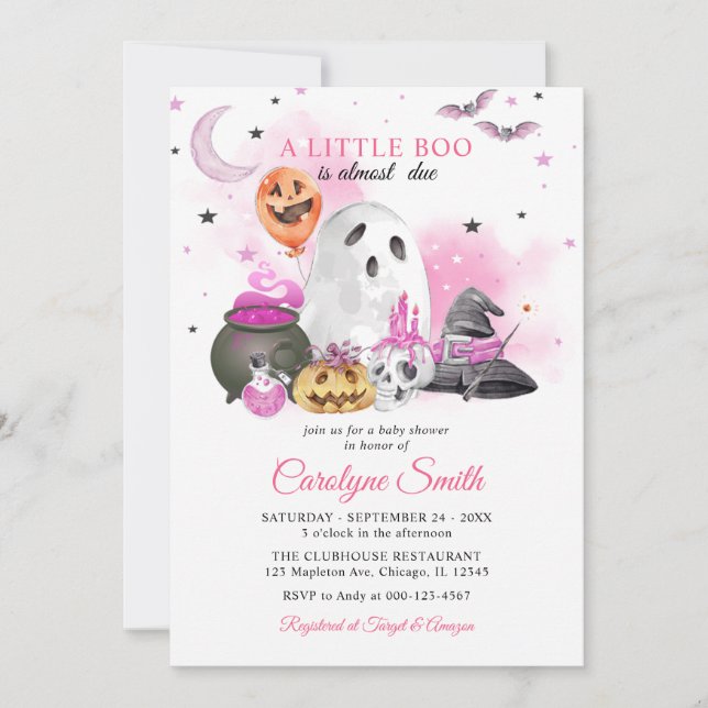 Invitación en Baby Shower a Chica de Little Boo Ha (Anverso)