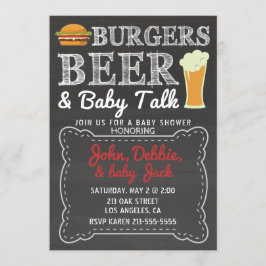Invitación en Baby Shower a hamburguesas, cerveza 