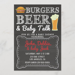 Invitación en Baby Shower a hamburguesas, cerveza