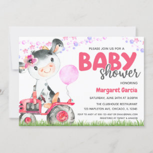 Invitación en Baby Shower a la bebé joven vaca de