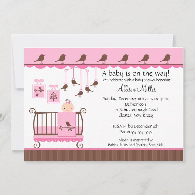 Invitación en Baby Shower a la cuna bebé (Anverso)
