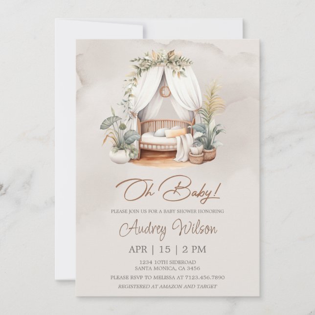 Invitación en Baby Shower a la cuna de bebé de gua (Anverso)