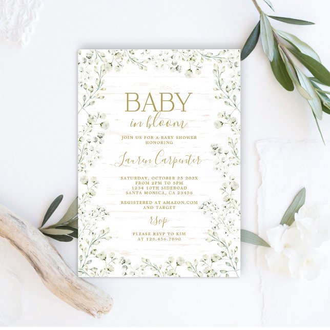 Invitación en Baby Shower a la flor de aliento del (Baby's Breath Baby Shower theme)