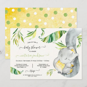 Invitación en Baby Shower a la jungla de elefantes