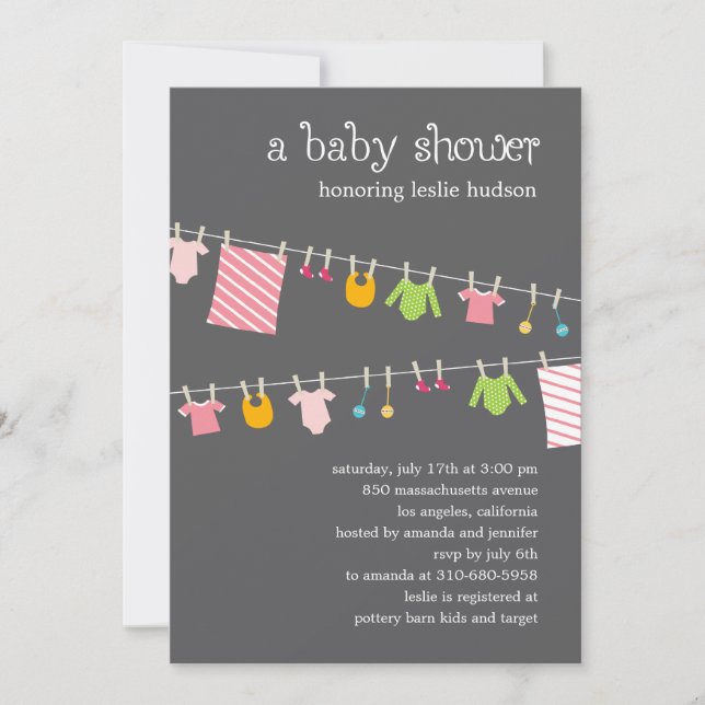 Invitación en Baby Shower a la línea de ropa de Mo (Anverso)