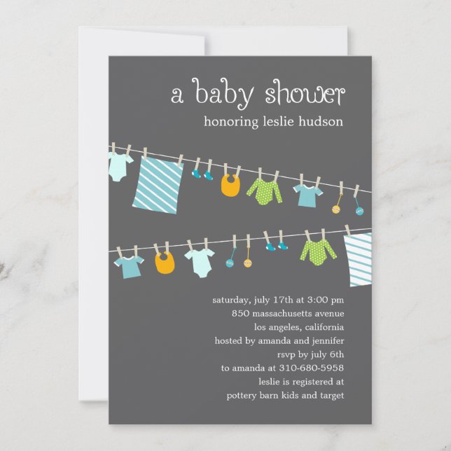 Invitación en Baby Shower a la línea de ropa de Mo (Anverso)