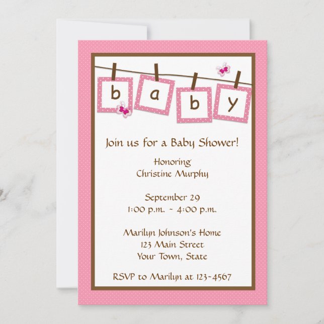 Invitación en Baby Shower a la línea de ropa de te (Anverso)