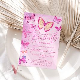 Invitación en Baby Shower a la mariposa rosa Glam