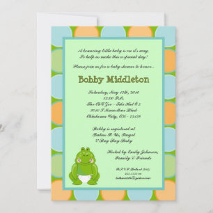 Invitación en Baby Shower a la rana verde del zool