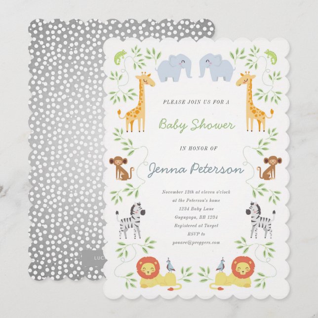 Invitación en Baby Shower a los Animales Arcos de  (Anverso / Reverso)