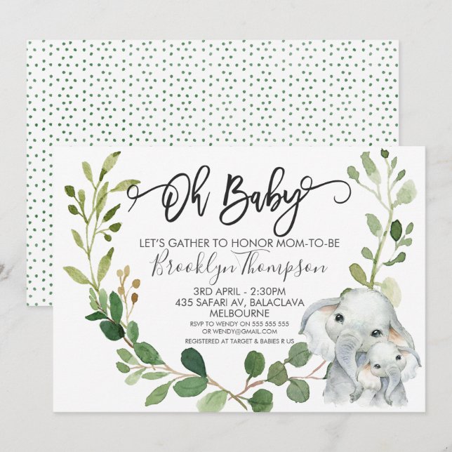 Invitación en Baby Shower a los animales de Safari (Anverso / Reverso)