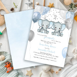 Invitación en Baby Shower a los elefantes gemelos 