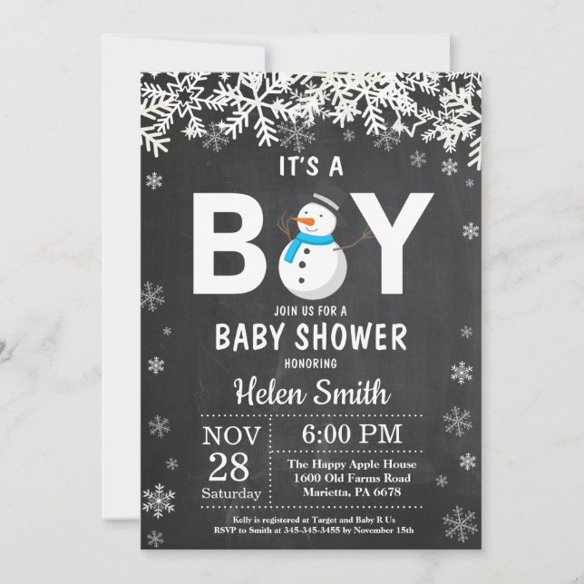 Invitación en Baby Shower a un niño de invierno ru (Anverso)