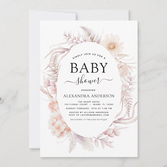 Invitación en Baby Shower al desierto rosa de Moda (Anverso)