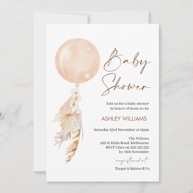 Invitación en Baby Shower al globo Boho Floral Pam (Anverso)