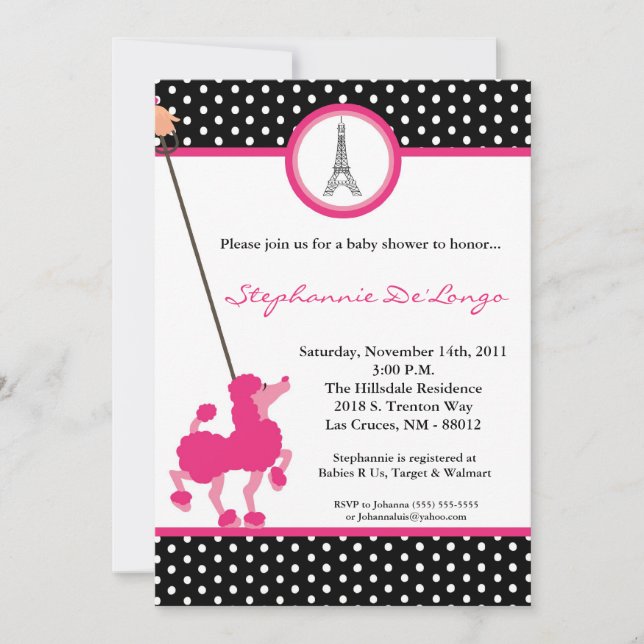 Invitación en Baby Shower de 5 x 7 Chicas Pink Poo (Anverso)