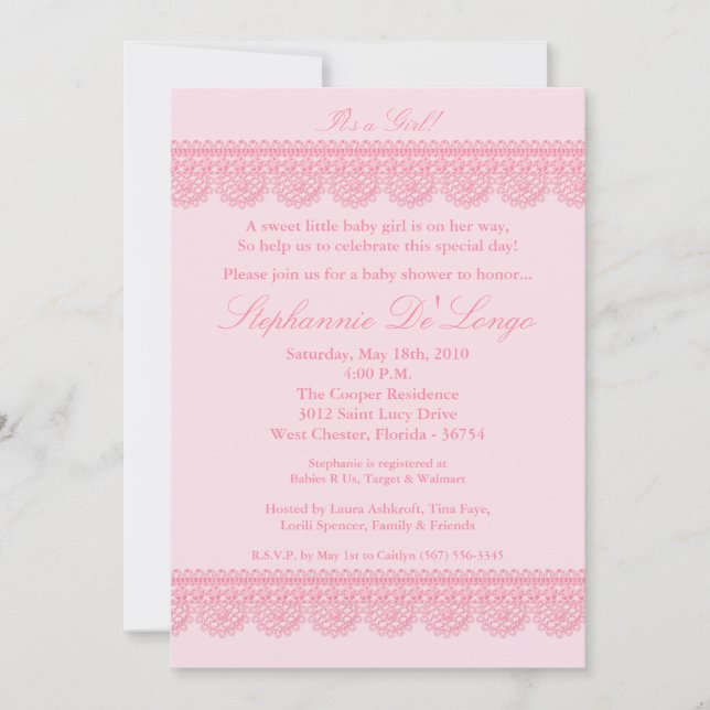 Invitación en Baby Shower de 5x7 Baby Girl Pink La (Anverso)