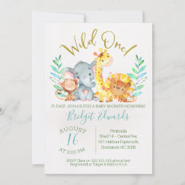 Invitación en Baby Shower de animales salvajes muy